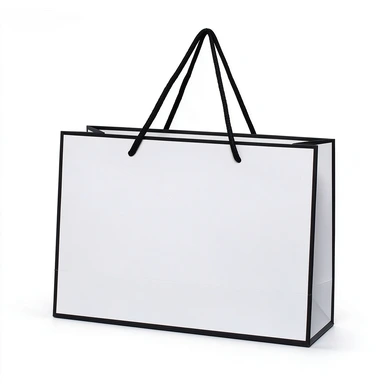 Coated Art Paper Bags-With Black Satin & Twisted Rope Handles, Plain White Kraft Blank Gift Bags For Custom Logo Boutique Packaging