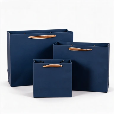 Coated Art Paper Bags-With Die-cut Gold Fabric Patch Handles, Navy Blue Matte Gift Bags For Cosmetic Jewelry Boutique Wholesale