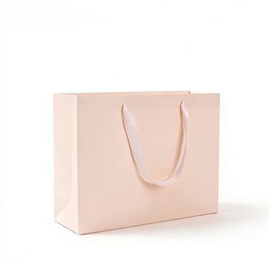 Coated Art Paper Bags-With Matching Pink Satin Ribbon Handles, Light Pink Gloss Gift Bags For Cosmetic Boutique Packaging