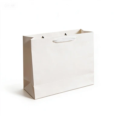 Coated Art Paper Bags-With Die-cut Fabric Patch Handles, Blank White Gloss Gift Bags For Custom Logo Boutique Packaging