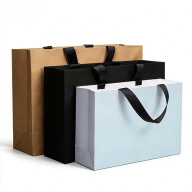 Coated Art Paper Bags-With Matching Satin Ribbon Handles, Multi-color Blank Gloss Gift Tote Bags For Cosmetic Boutique Wholesale