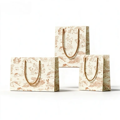 Coated Art Paper Bags-With Twisted Rope & Bow Satin Handles, Full Printed Floral Gradient Gift Bags For Birthday Holiday Packaging