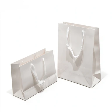 Coated Art Paper Bags-With White Satin Ribbon Handles, Glossy Plain White Luxury Gift Shopping Bags For Custom Logo Print