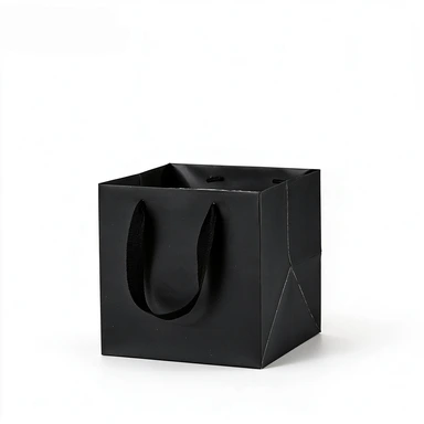 Coated Art Paper Bags-With Matching Satin Ribbon Handles, Square Cube Glossy Gift Bags For Cosmetic Jar Packaging