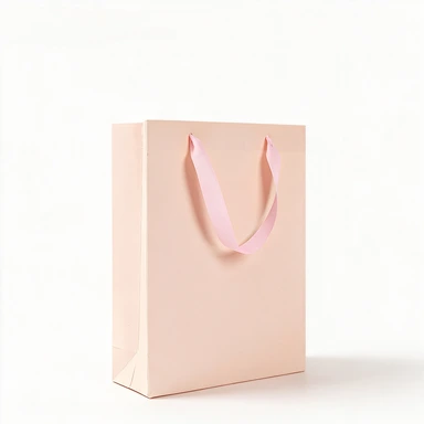 Coated Art Paper Bags-With Matching Pink Satin Ribbon Handles, Light Pink Gloss Gift Bags For Cosmetic Boutique Packaging