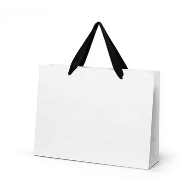 Coated Art Paper Bags-With Black Satin & Twisted Rope Handles, Plain White Kraft Blank Gift Bags For Custom Logo Boutique Packaging