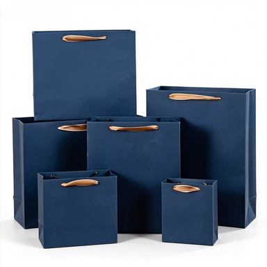 Coated Art Paper Bags-With Die-cut Gold Fabric Patch Handles, Navy Blue Matte Gift Bags For Cosmetic Jewelry Boutique Wholesale