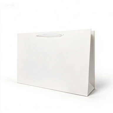 Coated Art Paper Bags-With Die-cut Fabric Patch Handles, Blank White Gloss Gift Bags For Custom Logo Boutique Packaging