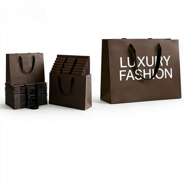 Coated Art Paper Bags-With Black Wide Satin Ribbon Handles, Multi Color Matte Fashion Store Custom Logo Shopping Tote Bags