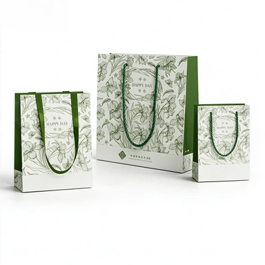 Coated Art Paper Bags-With Twisted Rope & Bow Satin Handles, Full Printed Floral Gradient Gift Bags For Birthday Holiday Packaging