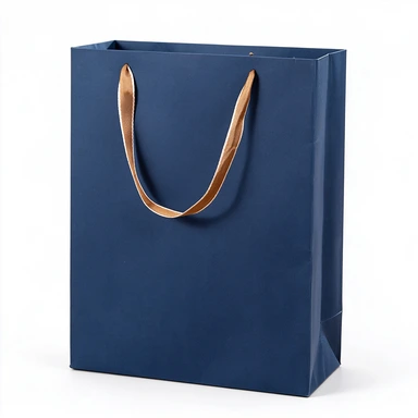 Coated Art Paper Bags-With Die-cut Gold Fabric Patch Handles, Navy Blue Matte Gift Bags For Cosmetic Jewelry Boutique Wholesale
