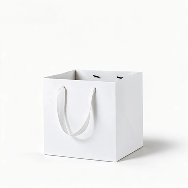 Coated Art Paper Bags-With Matching Satin Ribbon Handles, Square Cube Glossy Gift Bags For Cosmetic Jar Packaging