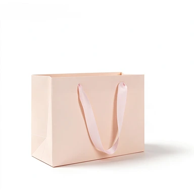 Coated Art Paper Bags-With Matching Pink Satin Ribbon Handles, Light Pink Gloss Gift Bags For Cosmetic Boutique Packaging