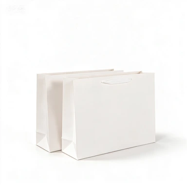 Coated Art Paper Bags-With Die-cut Fabric Patch Handles, Blank White Gloss Gift Bags For Custom Logo Boutique Packaging