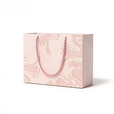 Coated Art Paper Bags-With Twisted Rope & Satin Ribbon Handles, Printed Marble Gloss Gift Bags For Holiday Present Packaging