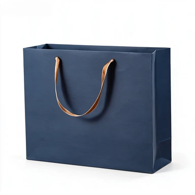 Coated Art Paper Bags-With Die-cut Gold Fabric Patch Handles, Navy Blue Matte Gift Bags For Cosmetic Jewelry Boutique Wholesale