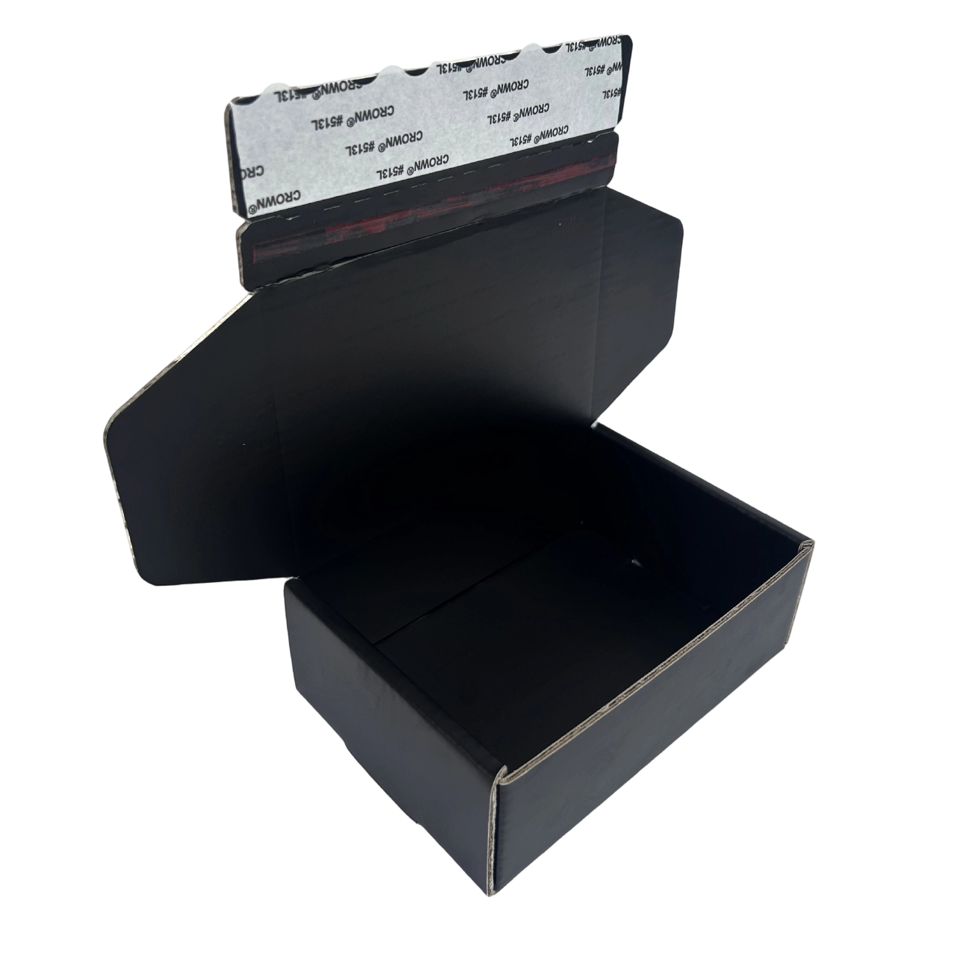 These solid matte black custom corrugated mailer boxes adopt integrated self-adhesive tear strip for tape-free sealing, with black inner liner. Foldable flat design reduces storage and shipping cost, snap lock structure for easy assembly. Support full custom logo and graphic printing, ideal for high-end cosmetics, electronics and premium small goods e-commerce shipping.