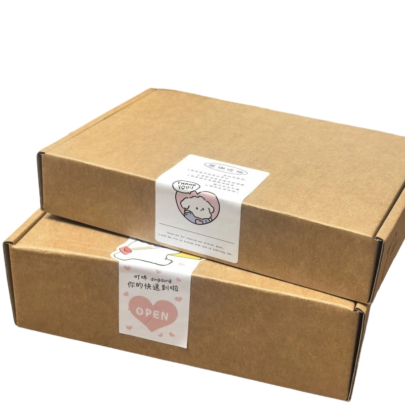 Custom Corrugated Boxes - Blank Kraft Foldable Mailer Boxes Custom Cartoon Thank You Sticker Brand Text For Cosmetic Gift Shipping
