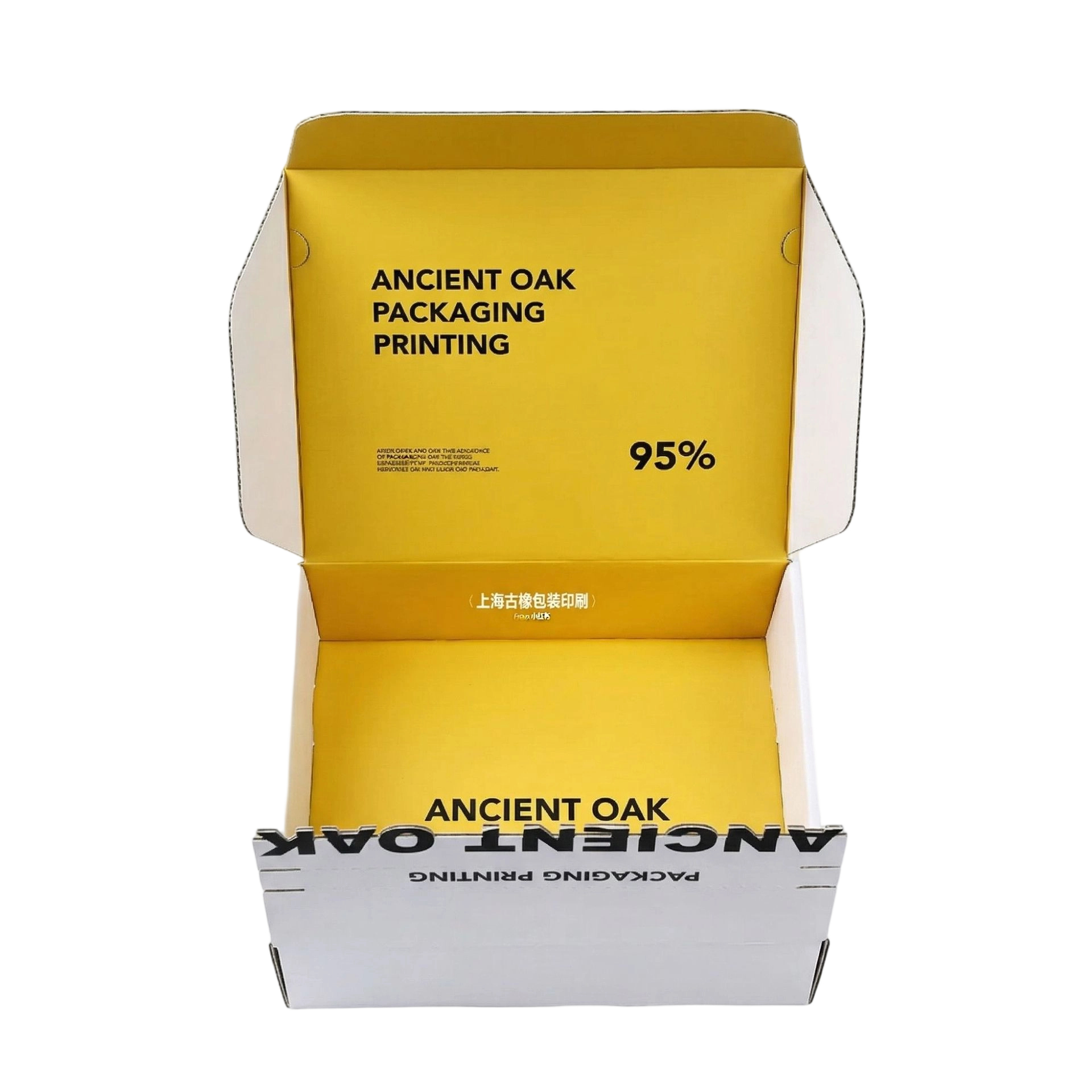 Custom Corrugated Boxes - White Exterior Yellow Liner Foldable Mailer Boxes Custom Double Side Text Printing For Brand Shipping