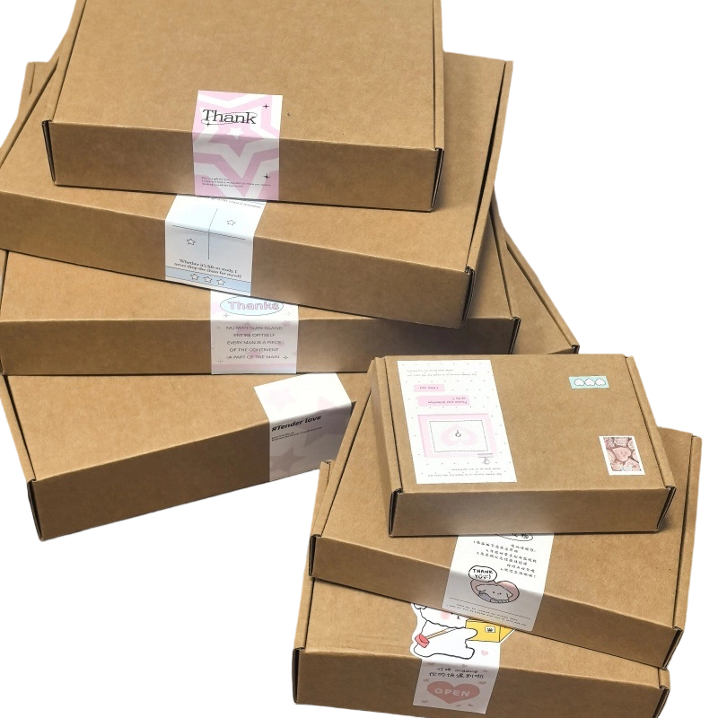 Custom Corrugated Boxes - Blank Kraft Foldable Mailer Boxes Custom Cartoon Thank You Sticker Brand Text For Cosmetic Gift Shipping