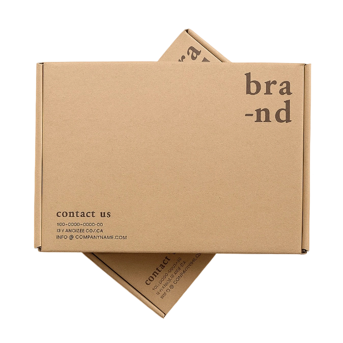 Custom Corrugated Boxes - Blank Natural Kraft Mailer Boxes Custom Brand Text Contact Info Print For Small Electronics Packaging