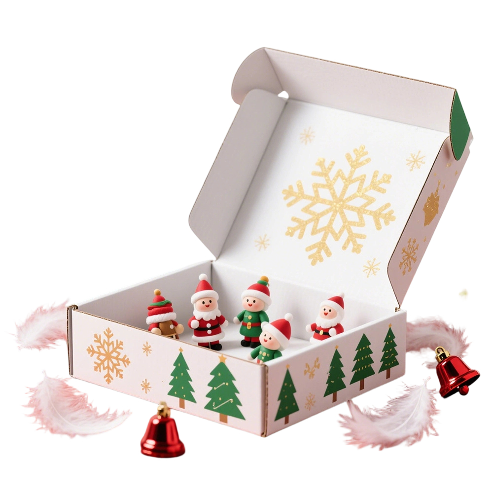 Custom Corrugated Boxes - Red White Foldable Mailer Boxes Custom Christmas Santa Snowflake Print For Holiday Gift Shipping Packaging