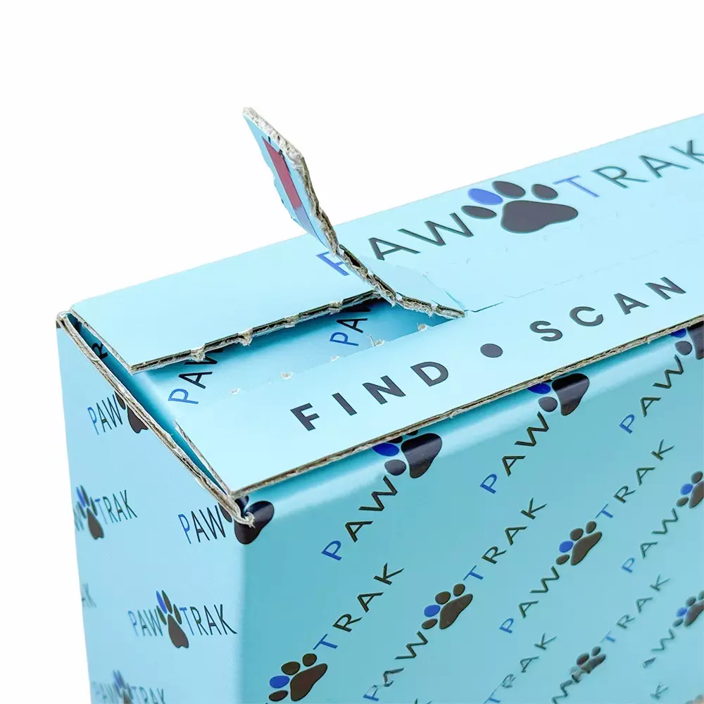 Custom Corrugated Boxes - Light Blue Zip Tear Strip Mailer Boxes Full Paw Print Custom Logo For Pet Goods Shipping Packaging