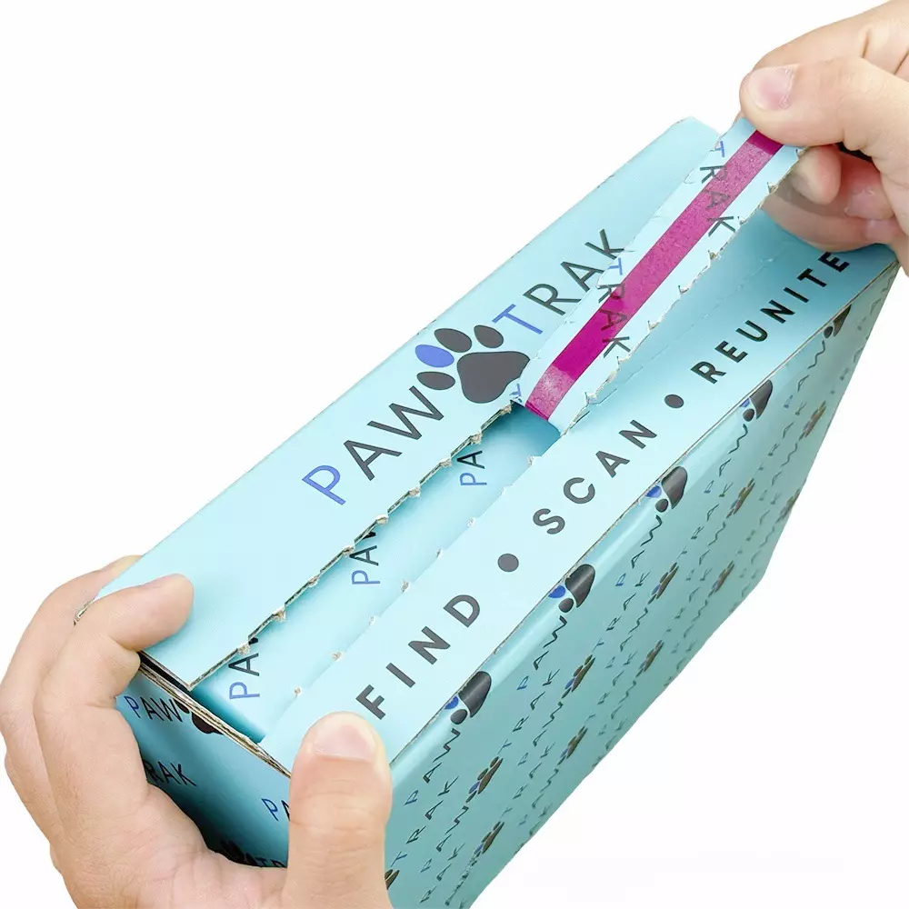 Custom Corrugated Boxes - Light Blue Zip Tear Strip Mailer Boxes Full Paw Print Custom Logo For Pet Goods Shipping Packaging