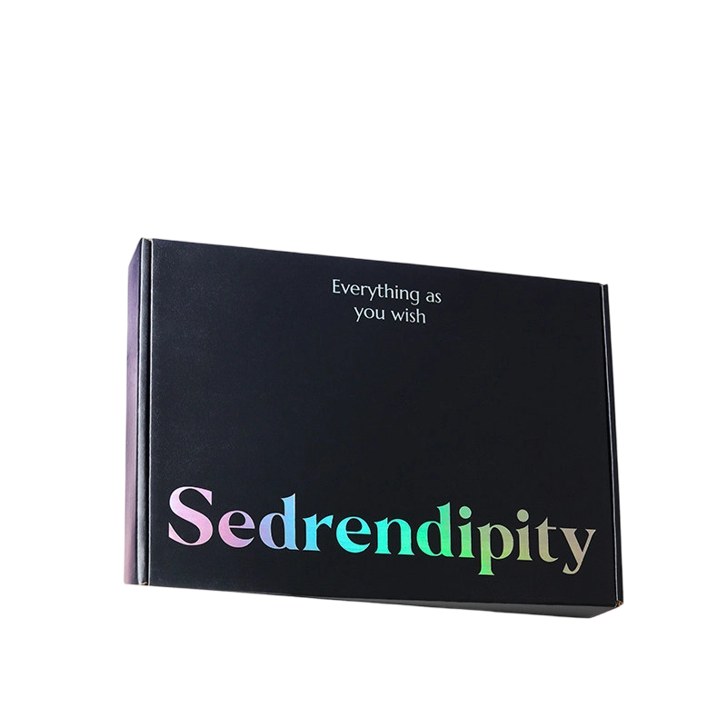Custom Corrugated Boxes - Matte Corrugated Mailer Box With Holographic Rainbow Print For Apparel Jewelry Gift Packaging
