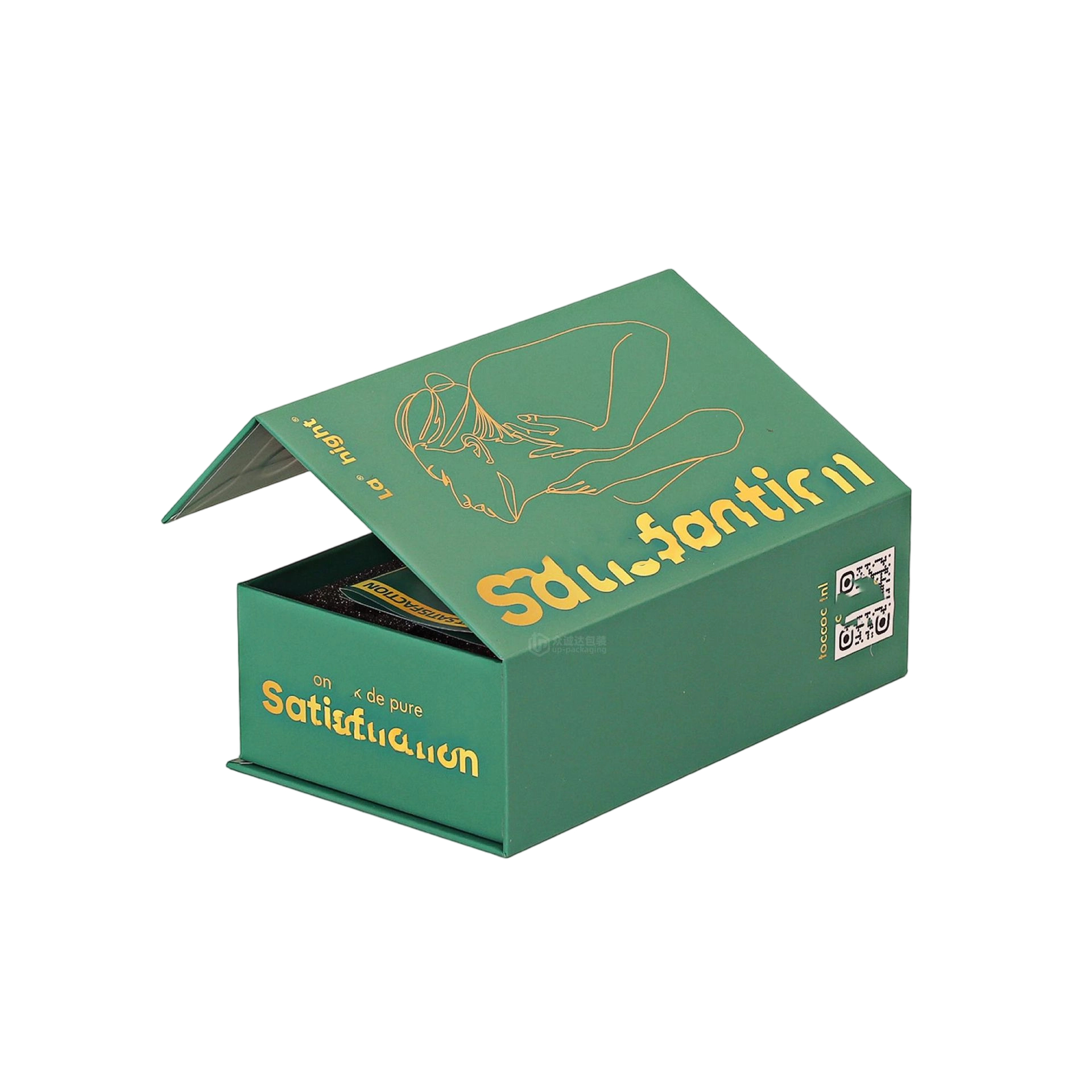 Custom Rigid Box - Magnetic Closure Dark Green Hard Box With Gold Foil Print For Personal Care Product Packaging