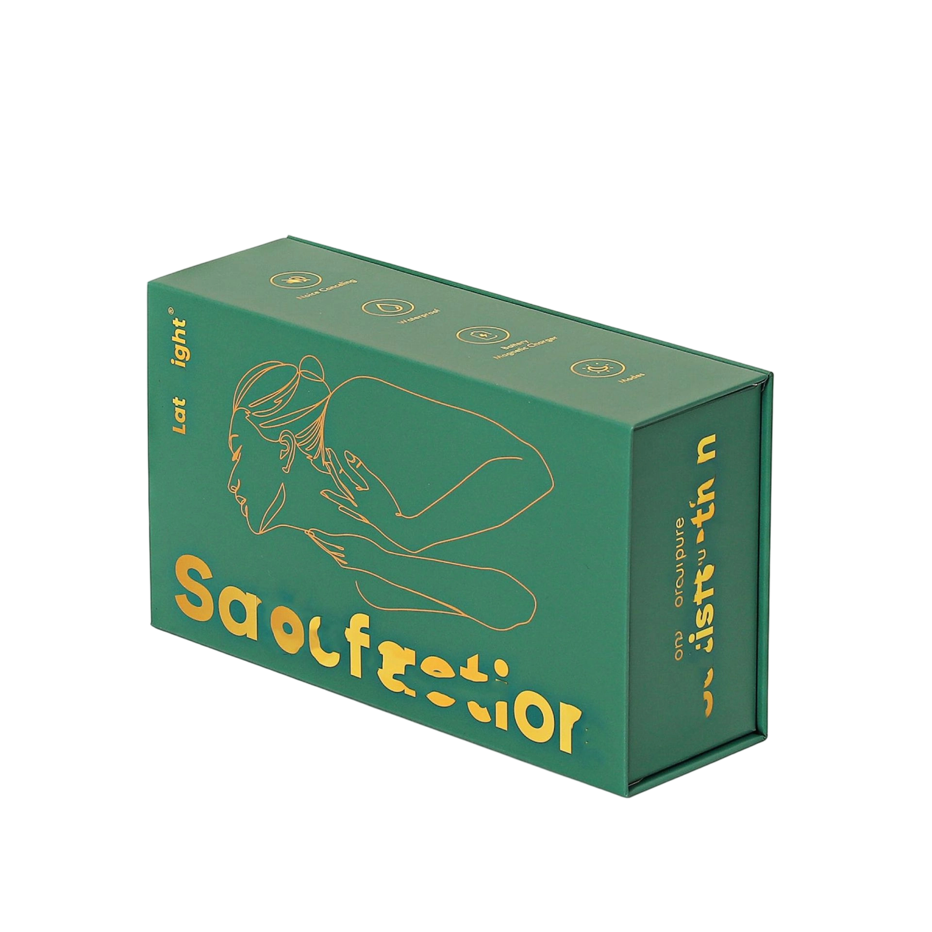 Custom Rigid Box - Magnetic Closure Dark Green Hard Box With Gold Foil Print For Personal Care Product Packaging