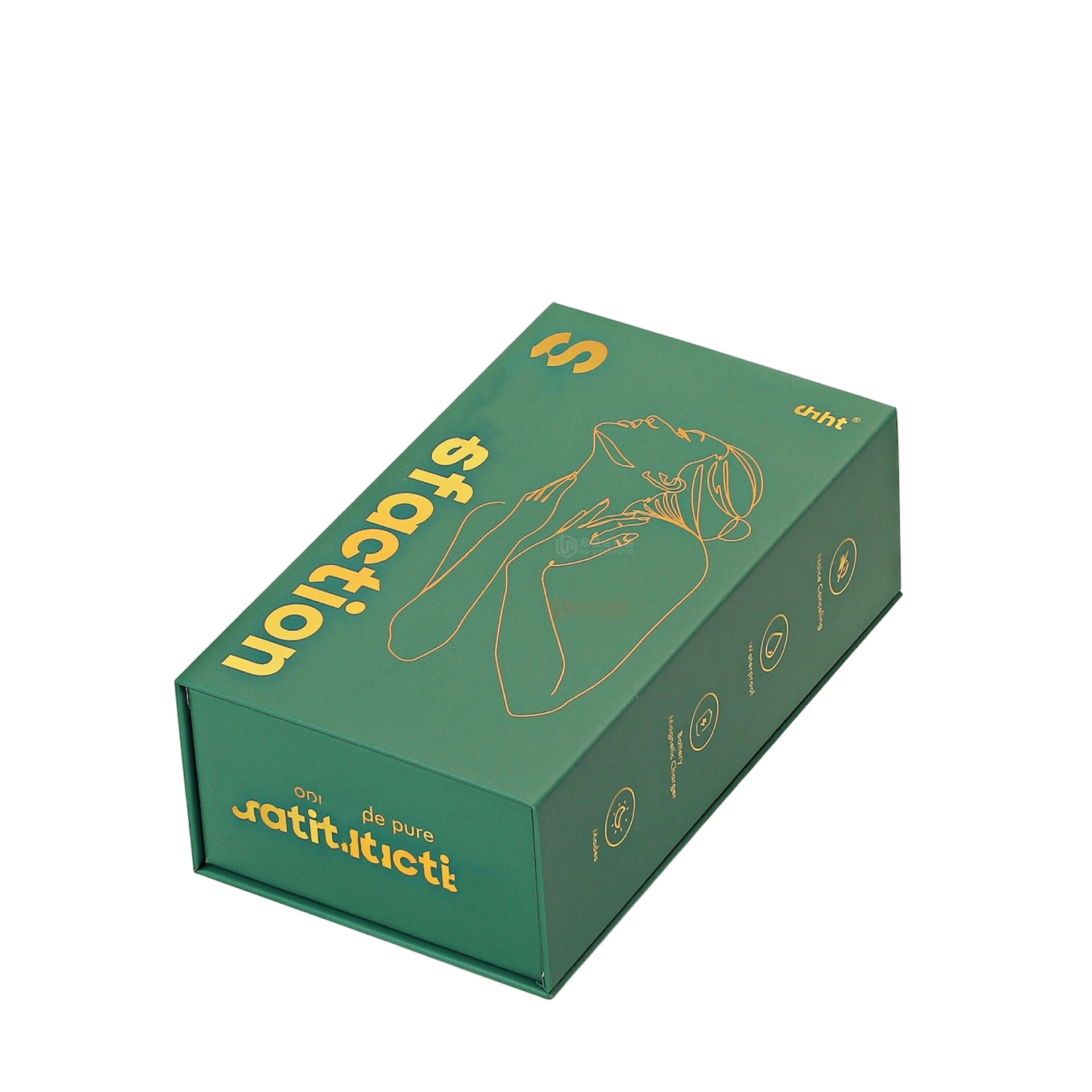 Custom Rigid Box - Magnetic Closure Dark Green Hard Box With Gold Foil Print For Personal Care Product Packaging