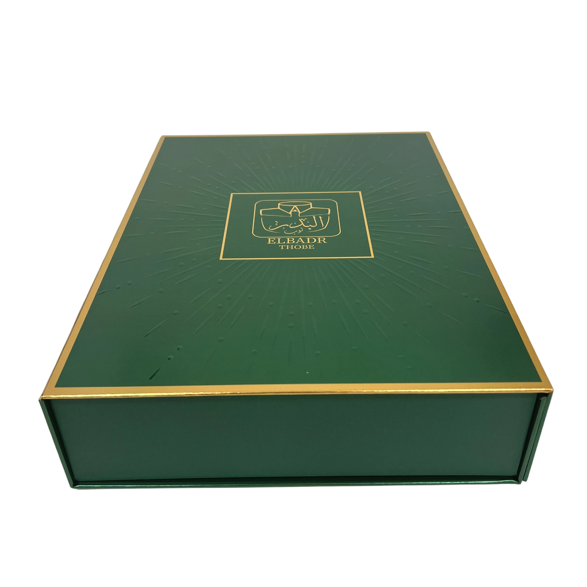 Custom Rigid Box - Magnetic Closure Flat Foldable Dark Green Gift Box With Gold Foil Logo For Arabic Thobe Clothing Packaging
