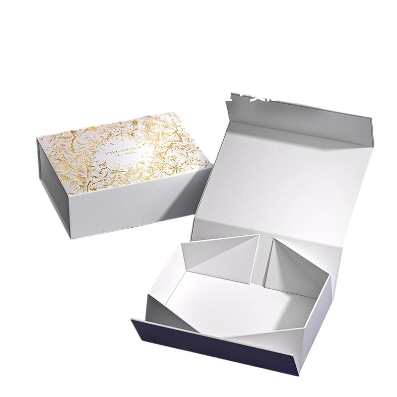 Custom Rigid Box - Magnetic Closure Flat Foldable Gift Box With Gold Foil Forest Animal Floral Print