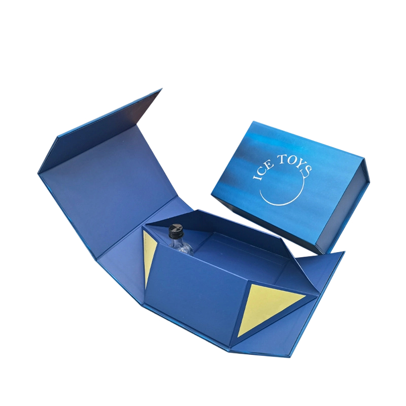 Custom Rigid Box - Magnetic Closure Flat Foldable Gradient Blue Gift Box For Custom Logo Toy Packaging