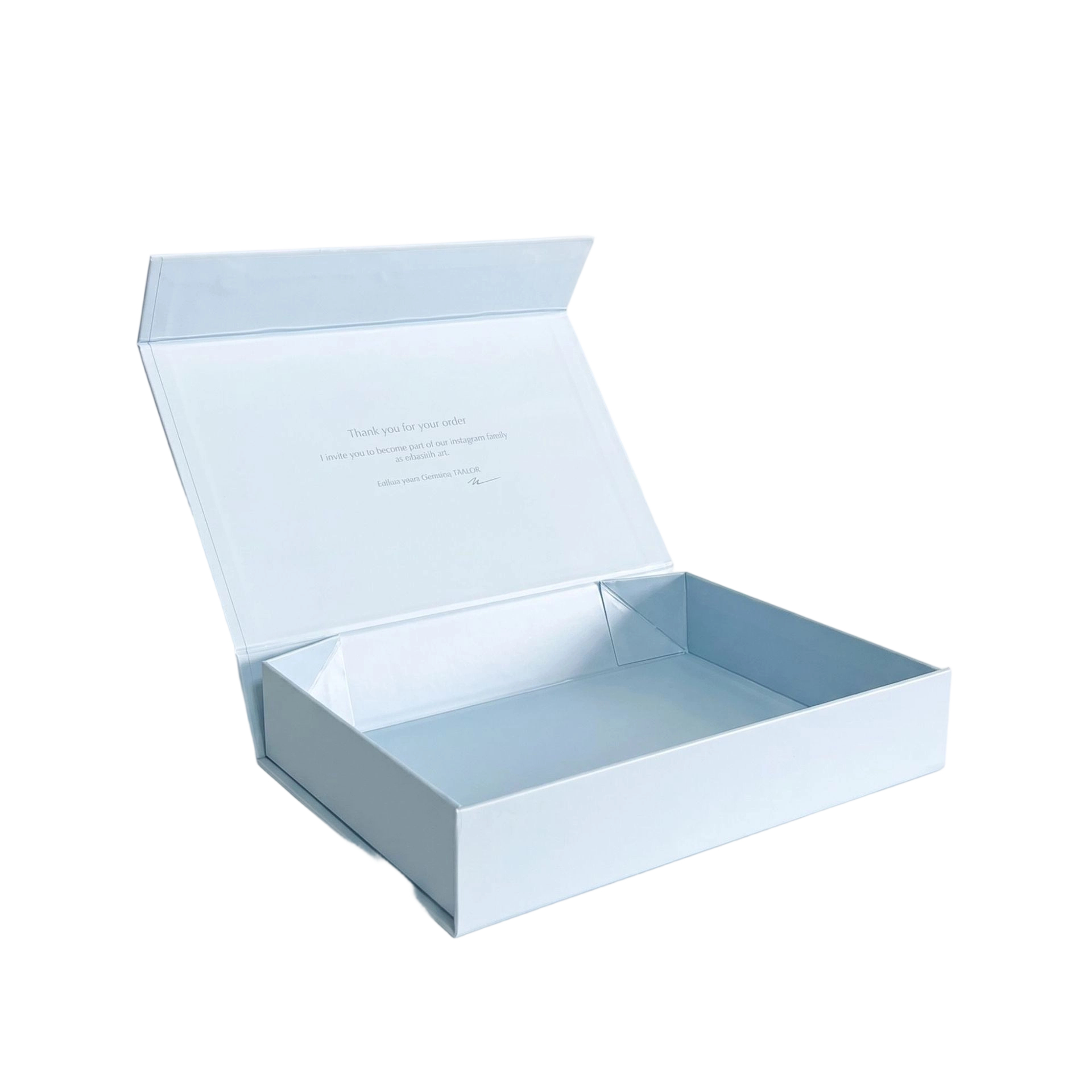 Custom Rigid Box - Magnetic Closure Flat Foldable Light Blue Gift Box With Custom Inside Print