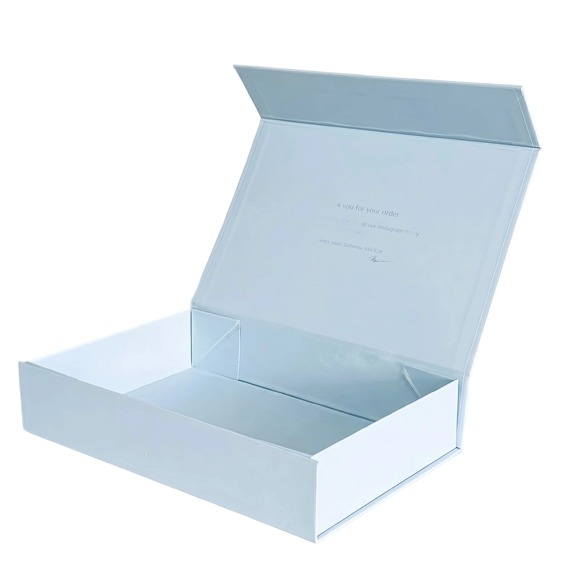 Custom Rigid Box - Magnetic Closure Flat Foldable Light Blue Gift Box With Custom Inside Print