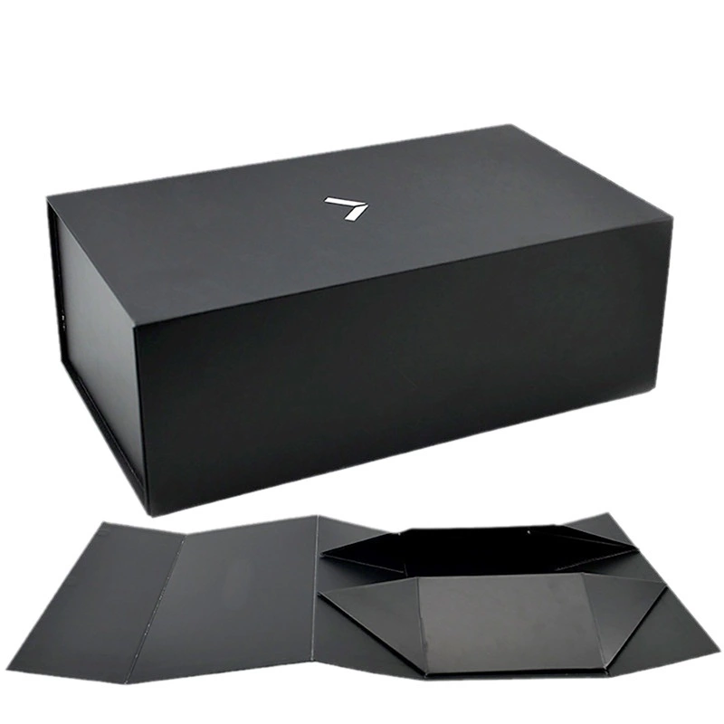 Custom Rigid Box - Magnetic Closure Flat Foldable Matte Black Gift Box For Custom Logo Brand Product Packaging