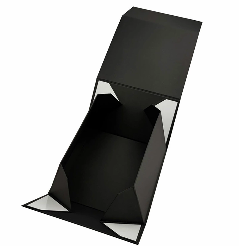Custom Rigid Box - Magnetic Closure Flat Foldable Matte Black Gift Box For Custom Logo Brand Product Packaging
