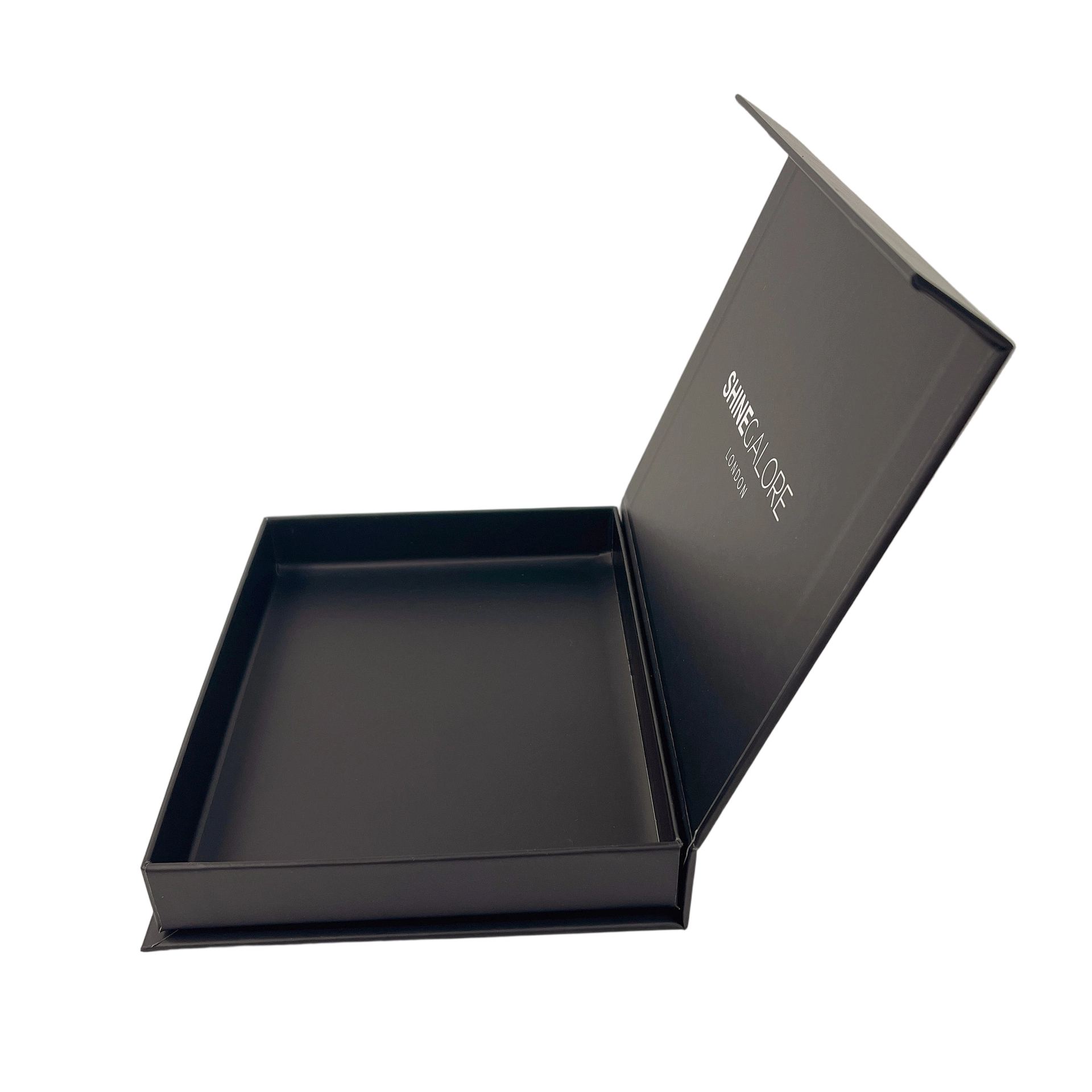 Custom Rigid Box - Magnetic Closure Matte Black Hard Box With White Border & Brand Logo Print For Jewelry