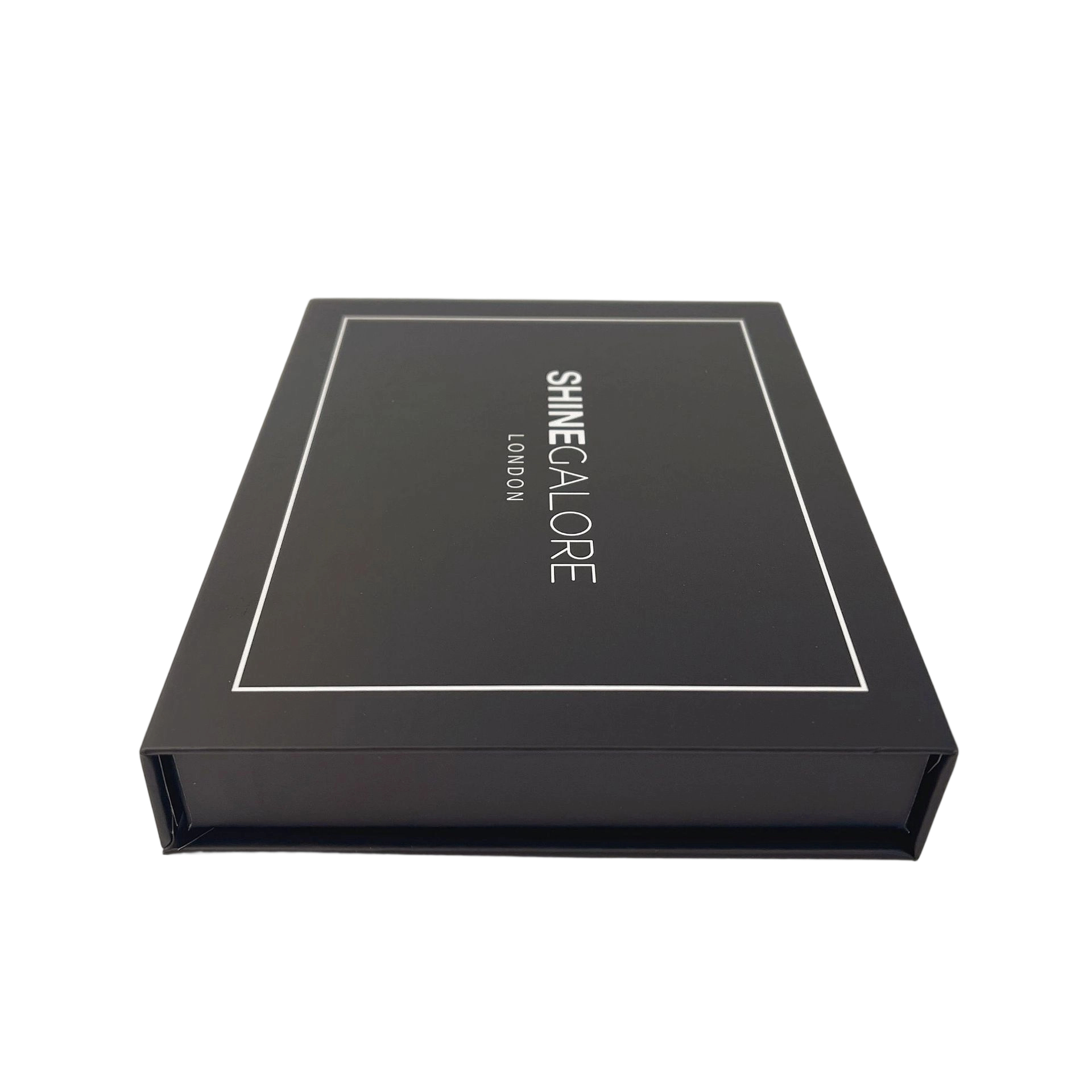 Custom Rigid Box - Magnetic Closure Matte Black Hard Box With White Border & Brand Logo Print For Jewelry