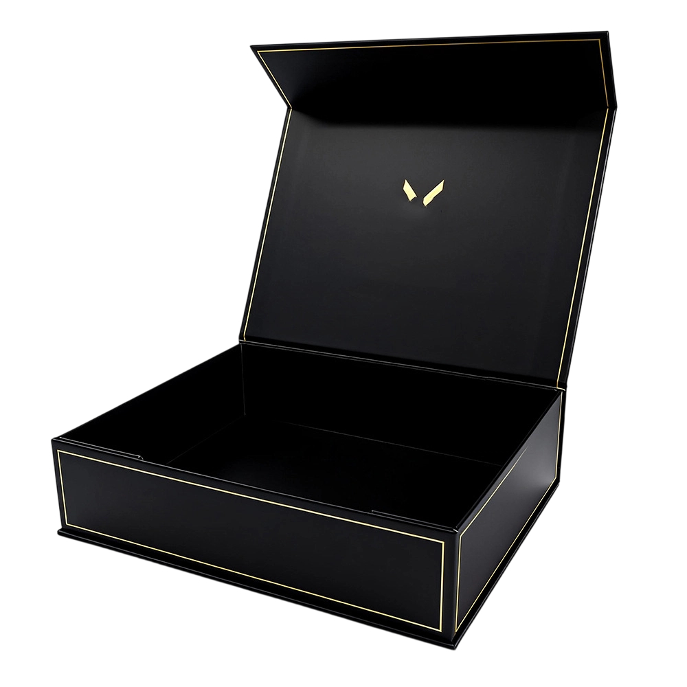 Custom Rigid Box - Magnetic Closure Matte Hard Gift Box With Custom Gold Border Logo For Luxury Business Packaging