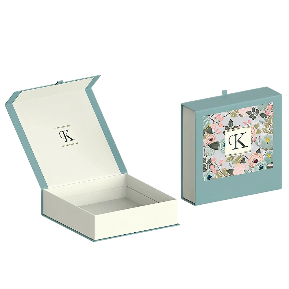Custom Rigid Box - Magnetic Closure Mint Green Gift Box With Custom Floral & Monogram Logo Print – Inspire
