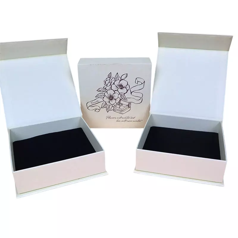 Custom Rigid Box - Magnetic Closure Pale Pink Gift Box With Black Velvet Liner For Jewelry Cosmetic