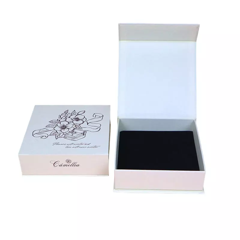 Custom Rigid Box - Magnetic Closure Pale Pink Gift Box With Black Velvet Liner For Jewelry Cosmetic