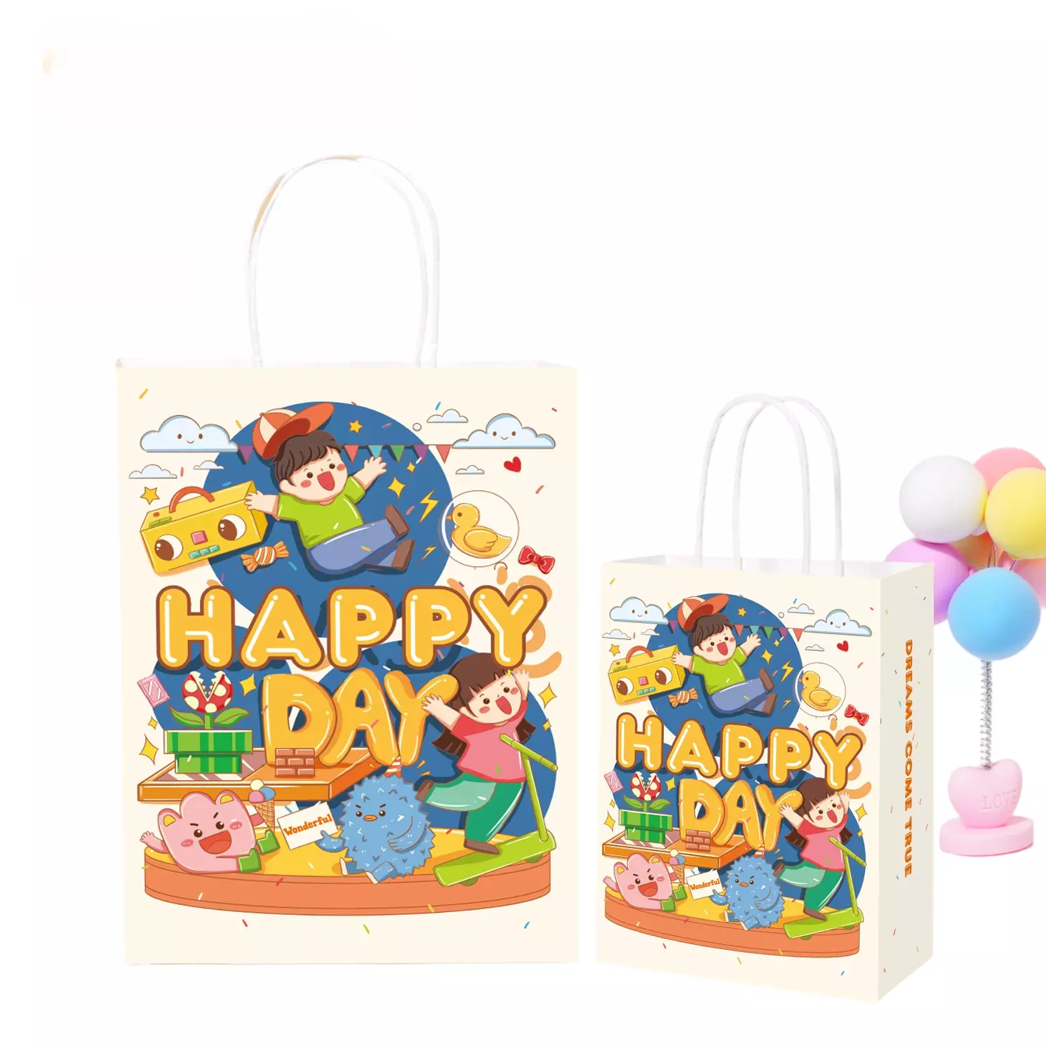 Kraft Paper Bags-Cartoon Printed Gift Bags With Paper Handles Custom Logo For Kids Birthday Party Packaging