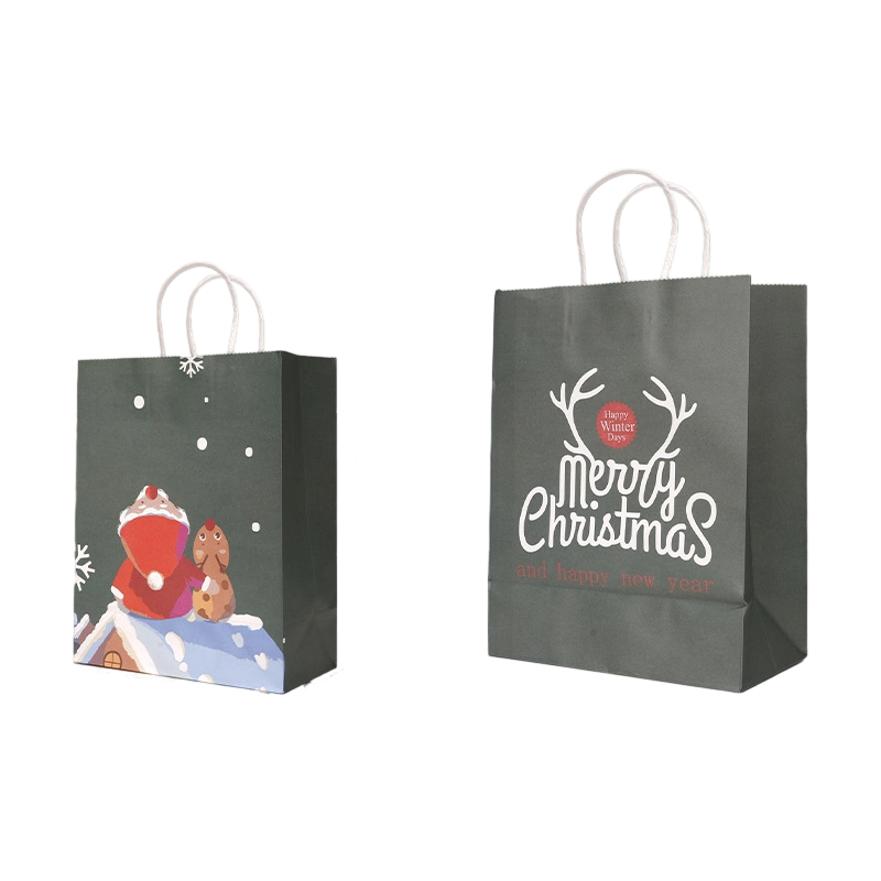 Kraft Paper Bags-Christmas & Cartoon printed Gift Bags With Twisted paper Handles Custom Logo For Holiday gift Packaging