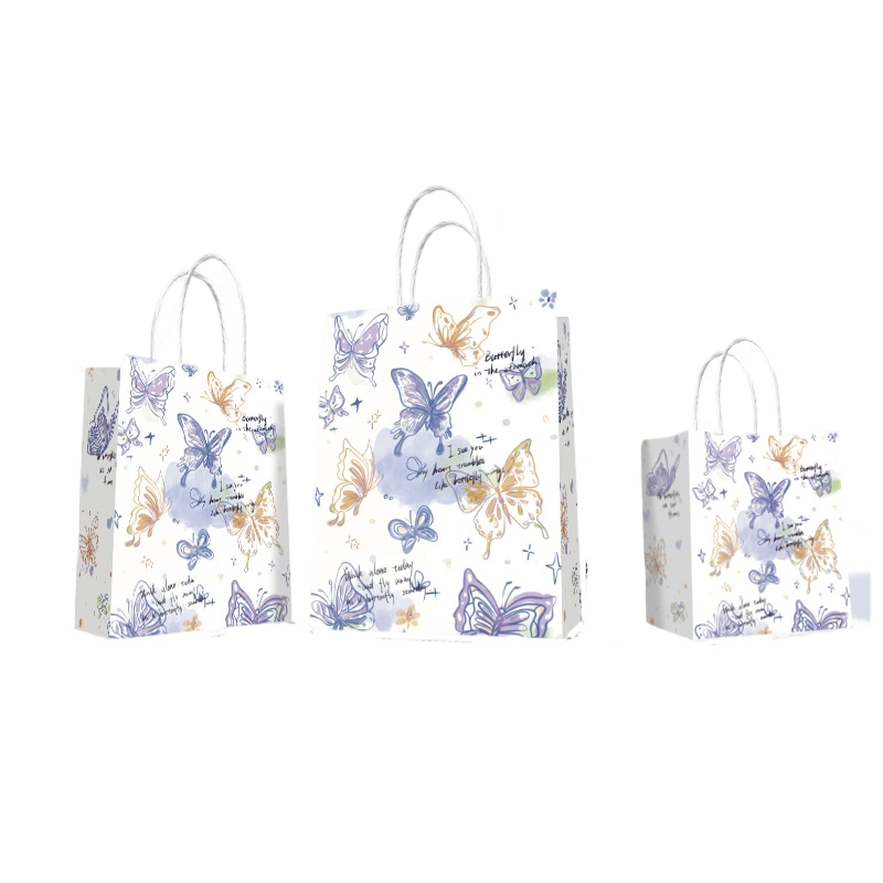 Kraft Paper Bags-Floral & Cartoon print Gift Bags With Twisted paper Handles Custom Logo For Flower And Bakery gift Packaging
