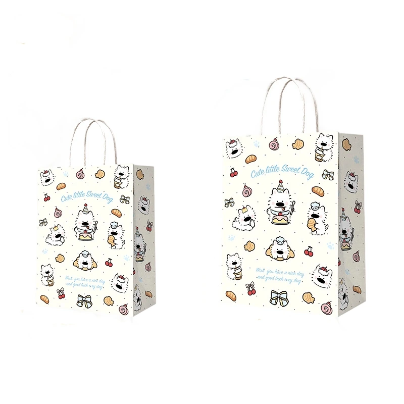 Kraft Paper Bag-Cartoon printed Gift Bags With Twisted paper Handles Custom Logo For Bakery And Flower gift Packaging