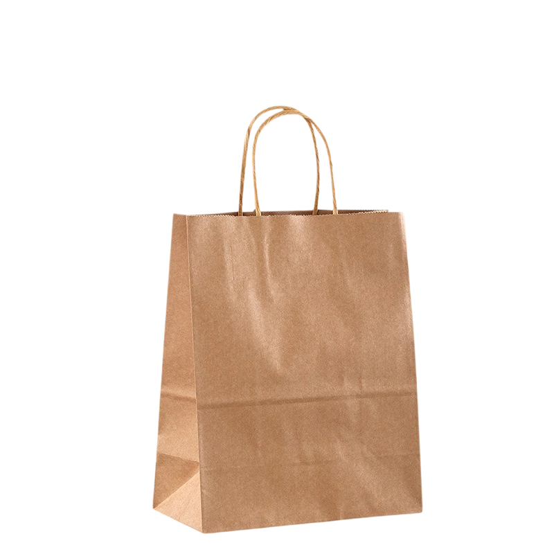 Kraft Paper Bags-Solid color Gift Bags With Twisted Paper Handles Custom Logo For Shopping And Bakery Packaging